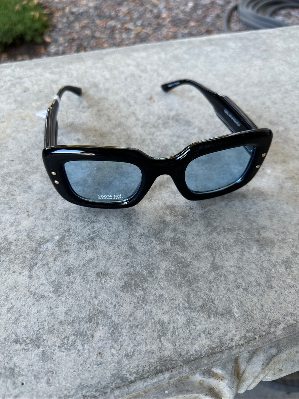 NWT Free People Black Square Sunglasses with Blue Tint